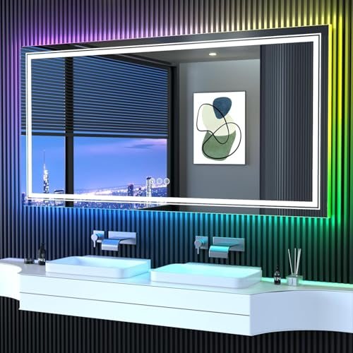 60 x 36 in RGB LED Bathroom Mirror, Front and Backlit, Anti-Fog