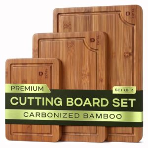Wooden Cutting Boards – Non Toxic Bamboo with Juice Groove, Side Handles, Charcuterie & Butcher Block