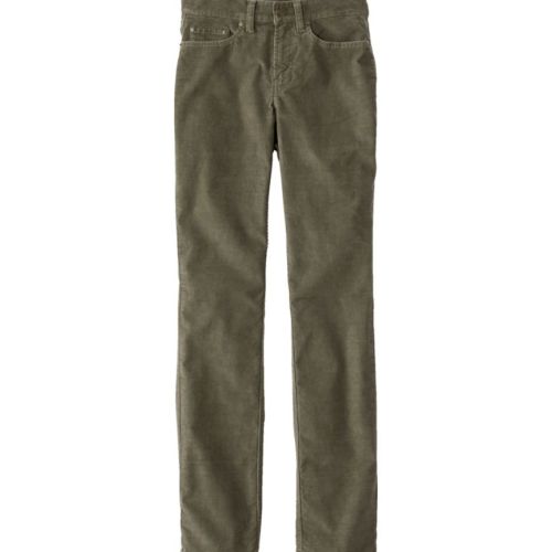 Womens BeanFlex Five-Pocket Corduroy Pants, Mid-Rise Straight-Leg Dusty Olive Corduroy Cotton L. L.Bean