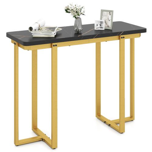 Gymax – Console Table 42 Modern Faux Marble Entryway Table w/ Geometric Metal Frame – Black