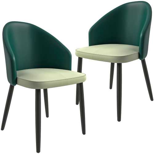 LeisureMod – Paradiso 2-PCS Modern Dining Chair, Curved Back Accent Side Chair, Solid Oak Wood Legs – Green/Light Grey