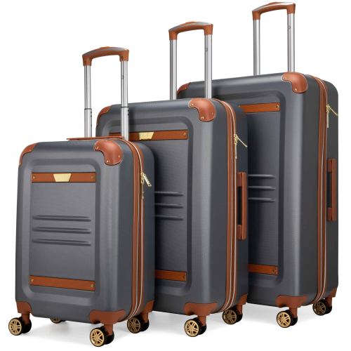 19v69 ITALIA – Vintage 3 Piece Expandable Retro Spinner Luggage Set – Grey – Gray