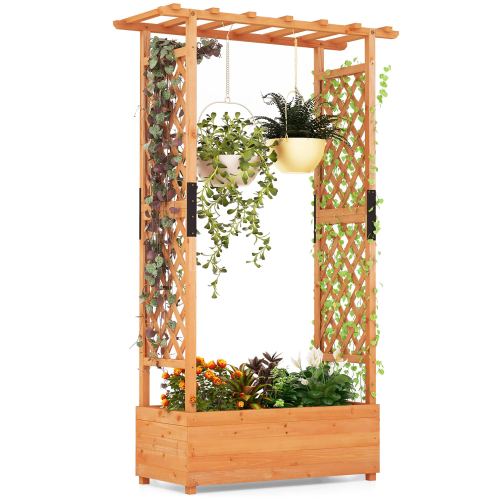 Gymax – 2PCS Raised Garden Bed Vertical Plant Container for Vine Climbing Plant Flower – Orange
