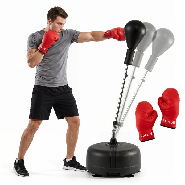Costway - Goplus Punching Bag with Stand, 54.5-62 Height Adjustable Fitness Reflex Bag with Gloves - Black
