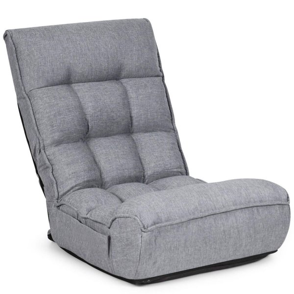 Gymax - 4-Position Floor Chair Folding Lazy Sofa w/Adjustable Backrest & Headrest - Gray