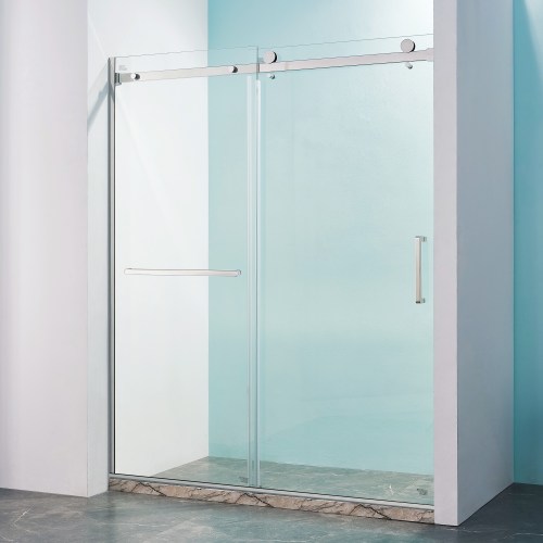 LOVMOR Adjustable Semi Frameless Sliding Shower Glass Door Clear Tempered Glass 304 Stainless Steel Handles Chrome Finish | SF-X-W2269P324988