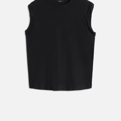 Linen Blend Muscle Tee in Black