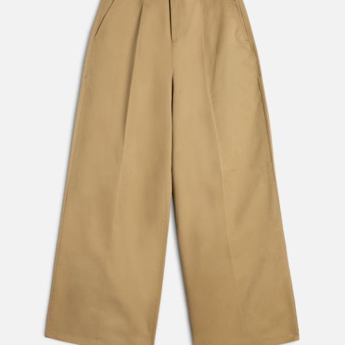 Comfort Twill Pleated Wide Leg Trouser in Sand Storm