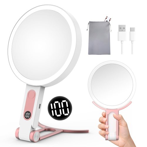 OMOMMD Travel Makeup Mirror 1X Magnifying LED Light Portable