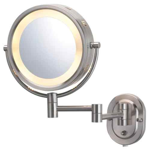 PIGFDK Wall-Mounted Makeup Mirror 5X Magnification Nickel LED Lights Plug In 14 Inch Arm | 5749848234882