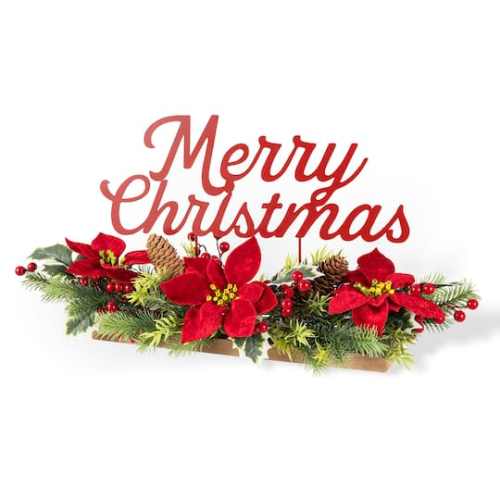 Glitzhome 24 Metal Merry Christmas Poinsettia CenterPiece | Michaels