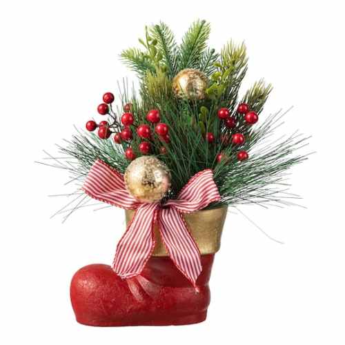 Glitzhome 14 Christmas Red Boot with Pine Needle & Berry Centerpiece | 6.25 x 4 x 14 | Michaels