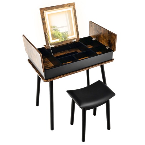 Volenca Vanity Table Set with Mirror Drawers and Cushioned Stool W