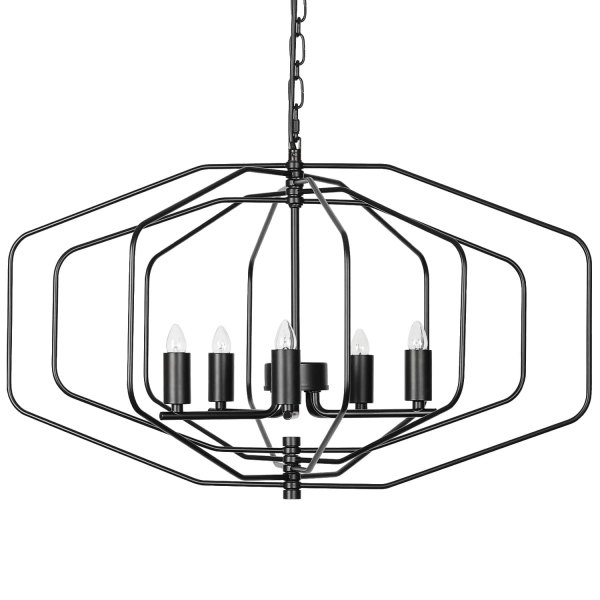Oumilen - 5-Light Tiered Hexagonal Cage Chandelier