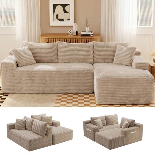 AUKFA Convertible Sofa Bed 78.8 Inch with Supportive Backrest and Armrests – 3 Seat Corduroy Compression Floor Sofa with Foam Cushioning and No