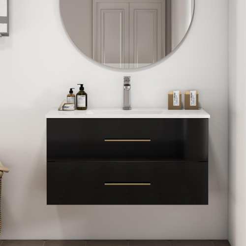 CHITA Modern Wall-Mounted Bathroom Vanity Cabinet with Ceramic Sink plus 2 Soft-Close