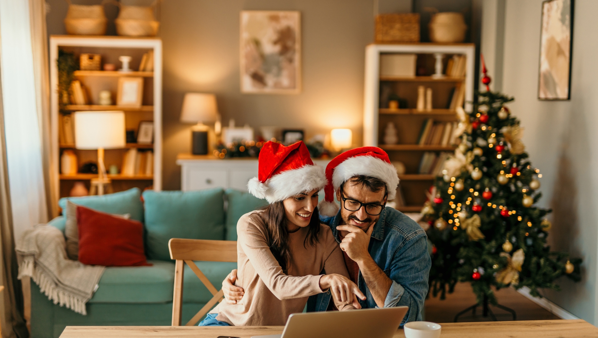 A couple doing early holiday shopping on Amazon