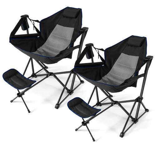 Gymax – Hammock Camping Chair w/ Retractable Footrest & Carrying Bag for Camping Picnic – Navy