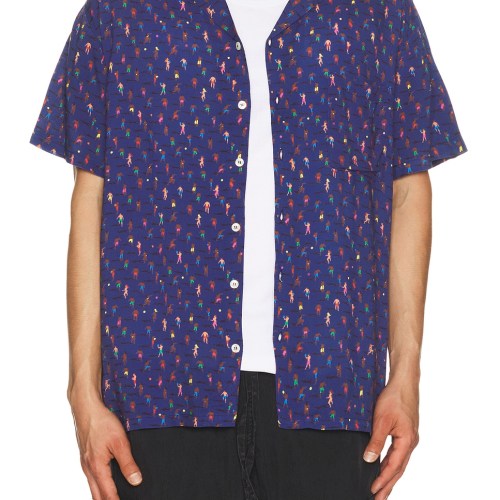 Arrels Barcelona x Malika Favre Camp Collar Shirt in Eco Blue in Blue