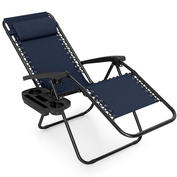 Costway - 1 PCS Zero Gravity Chair, Portable Patio Recliner with Adjustable Backrest & Pillow - Navy