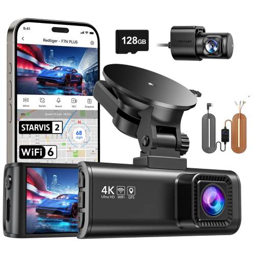 REDTIGER – 4K Dash Cam, STARVIS 2, 5.8GHz WiFi, GPS, WDR Night Vision, 128G Card – Black