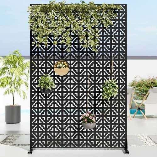 2-Piece 47 in. x 72 in. Brown Textured Metal Garden Screens Outdoor Privacy Screen