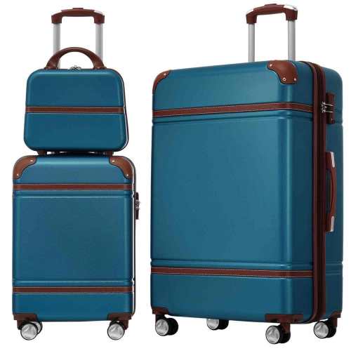 3-Piece Blue Hardshell and Cosmetic Case Spinner Luggage Set with TSA Lock Lightweight