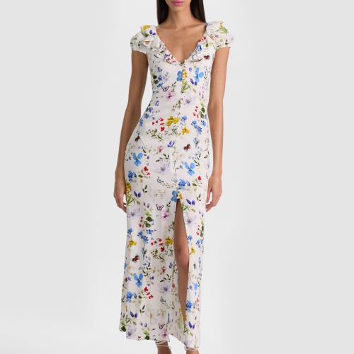 Tara Midi Slip Dress Twisting Vines Off White