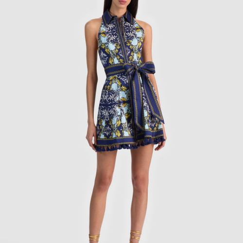 Lucy Sleeveless Mini Shirt Dress – Antique Scroll