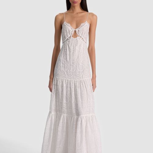 Nicky Lace Tiered Maxi Dress Off White