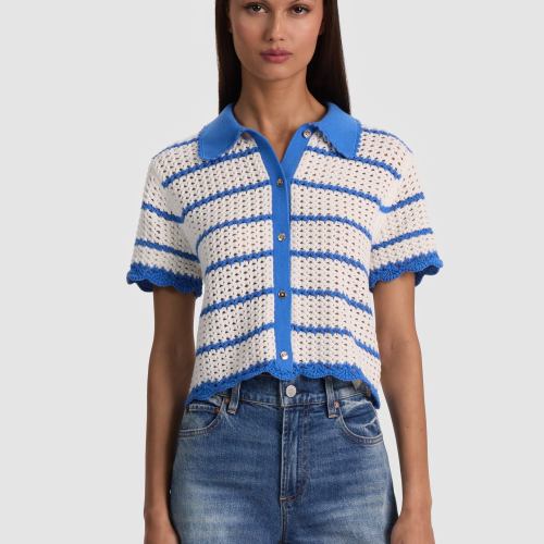 Randall Pointelle Polo Cardi – Blue Iris/White
