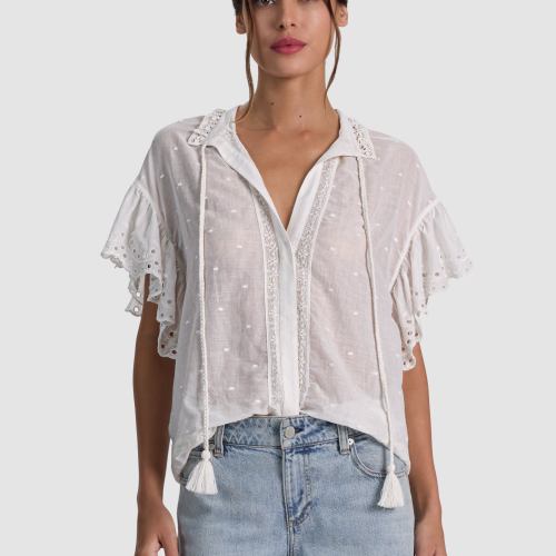 Julius Embroidered Tunic Top Off White