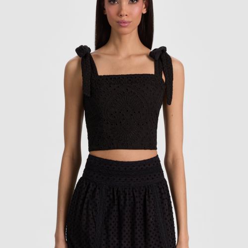Marinda Embroidered Cropped Top Black
