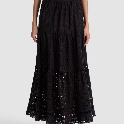 Leona Embroidered Midi Skirt – Black