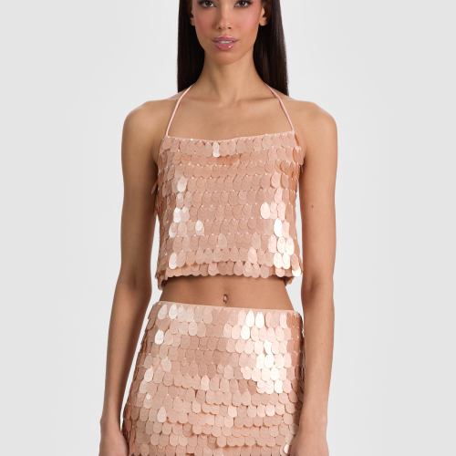 Grazi Paillette Top Rose Tan