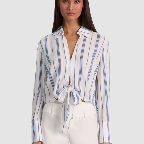 Hannon Tie Front Blouse Off White/Blue Iris