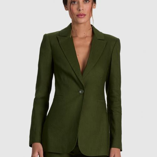 Breann Linen Blazer Dark Fern