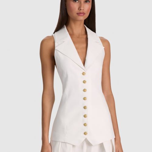 Pat Linen Vest Off White