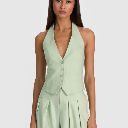 Erica Linen Vest Green Lily