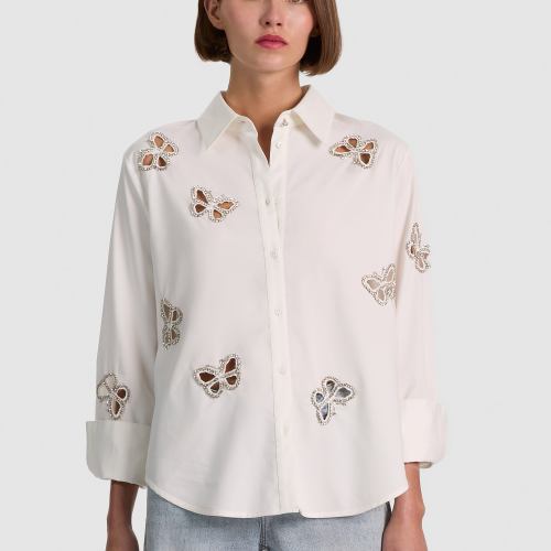 Cindy Embellished Cutout Tee Off White/Silver Crystal
