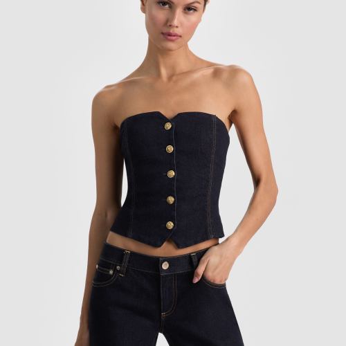 Kelcey Strapless Denim Vest Dark Rinse