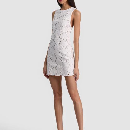 Clyde Laser-cut Denim Dress Off White