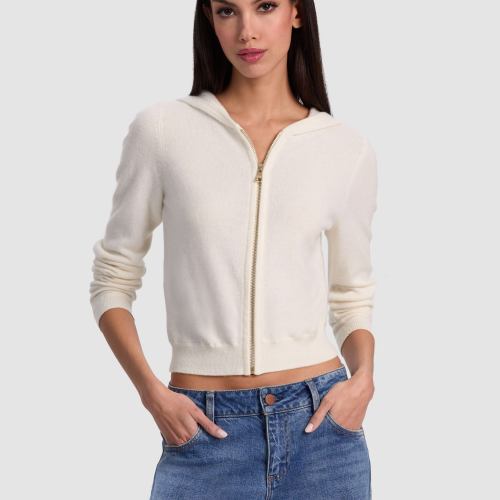 Dollie Cashmere Zip-up Hoodie Ecru
