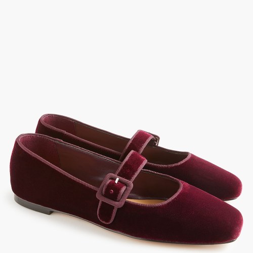 Velvety square-toe Mary Jane flats