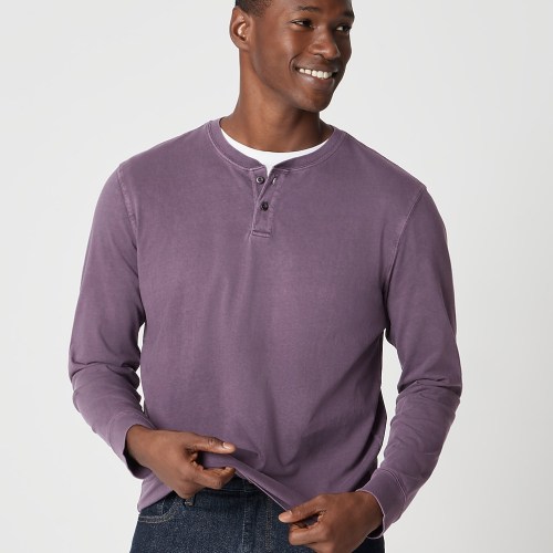 Garment-dyed henley tee