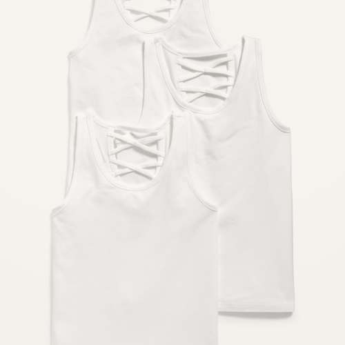 Solid Lattice-Back Tank Top 3-Pack for Girls