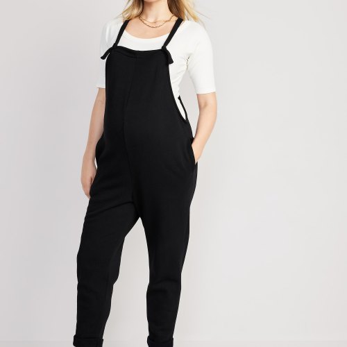 Maternity Knotted-Strap Fleece Overalls