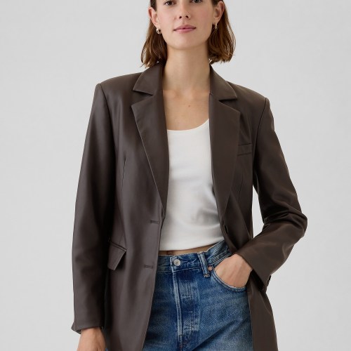 Vegan Leather Blazer Top