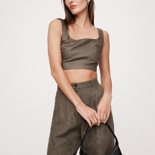 Cotton Poplin Square-Neck Cropped Tank
