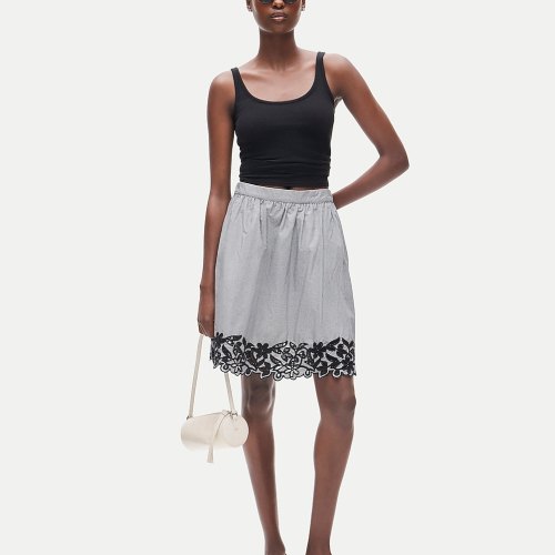 Embroidered knee-length skirt in cotton poplin